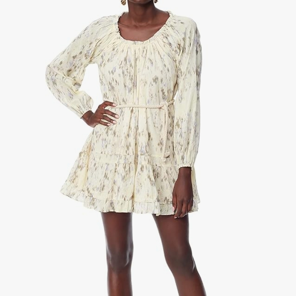 Sam Edelman Elegant Cream Patterned Dress Size Large PTP 23"